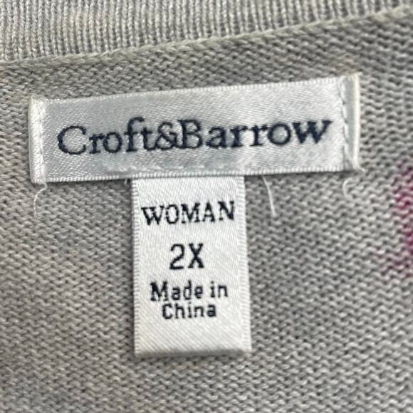 CROFT BARROW COTTON FLORAL CARDIGAN SWEATER 2X GRAY PINK PURPLE BOHO LIGHTWEIGHT - Picture 5 of 9